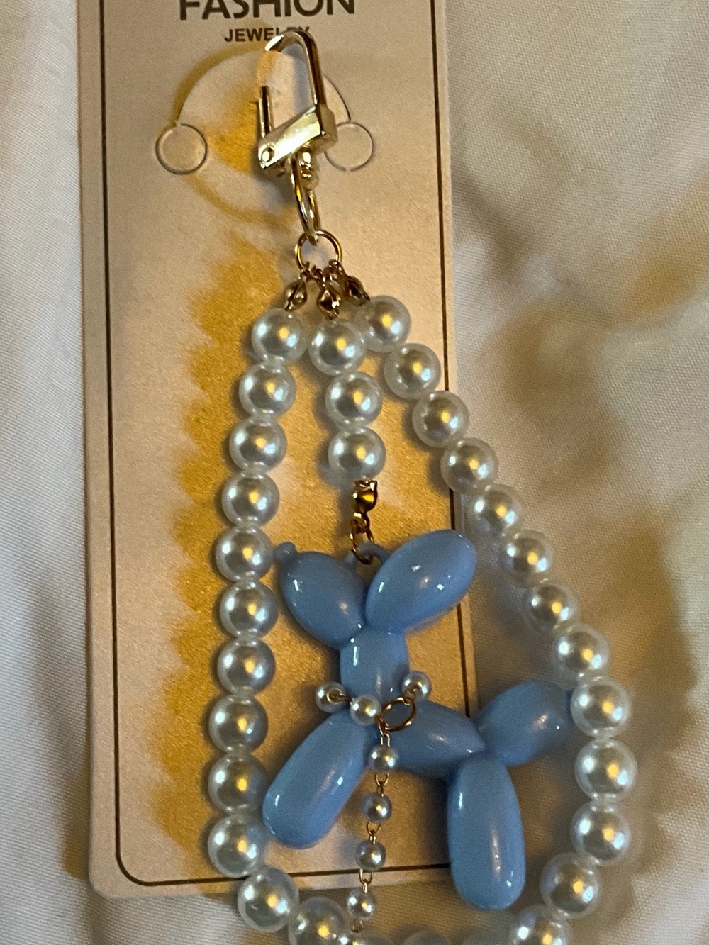 Pearl Beaded Light Blue Balloon Dog Keychain Charm